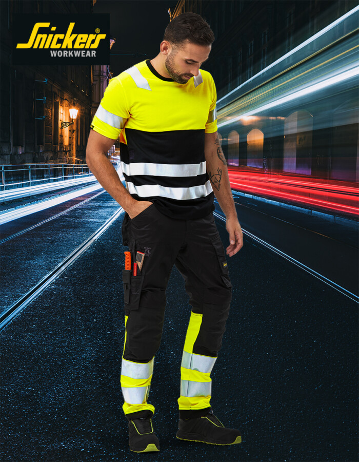 HighVis Class 1 Stretch Trousers Holster Pockets  Snickers Workwear